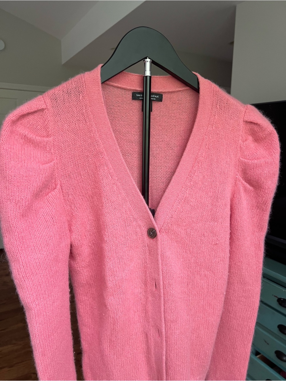 Saks Fifth Avenue Pink V-Neck Button Cardigan Cashmere